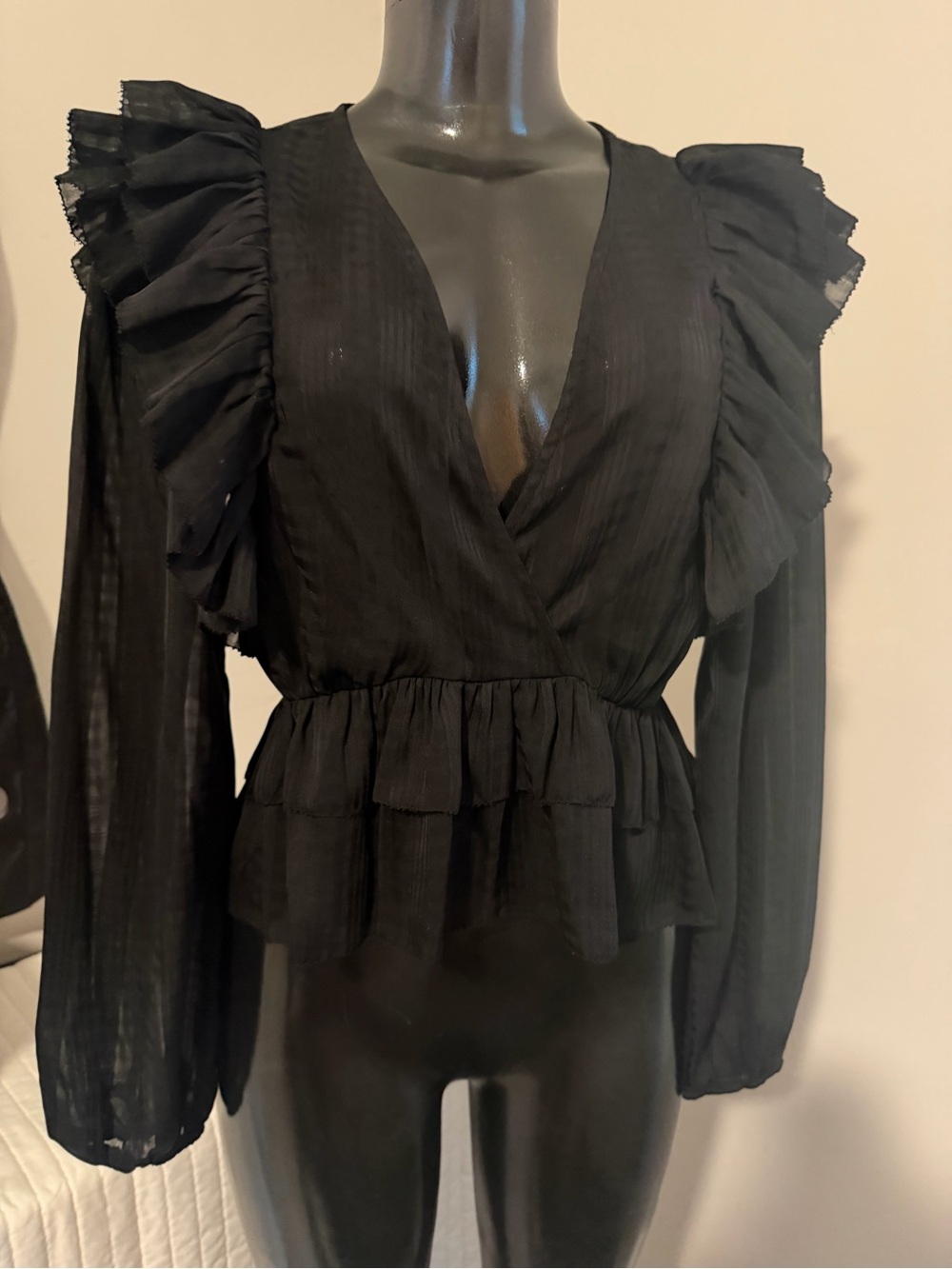 Express Black Ruffle Peplum Wrap Blouse